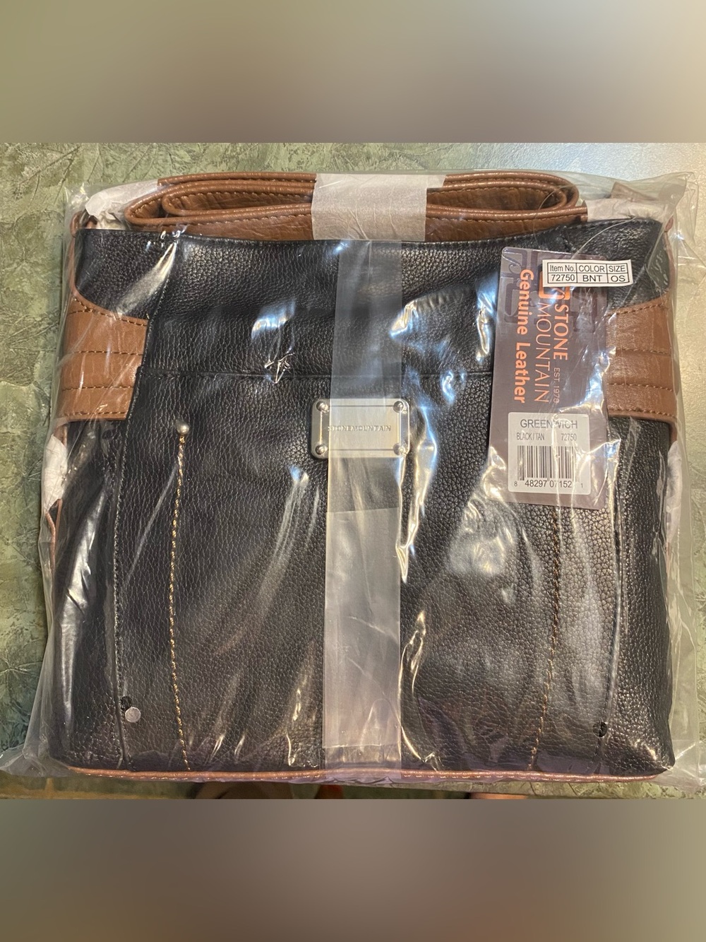 Stone Mountain Genuine Leather Greenwich Hobo Style Bag in Black and Tan